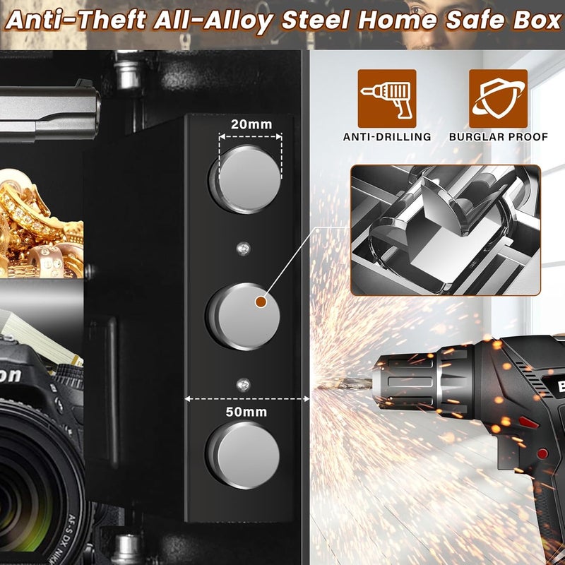 FOWORE Small Safe for Home, Home Safe Box With Programmable Keypad and Removable Shelf, Anti-Theft Digital Safety Box for Money Firearm Medicines Valuables, 13.8"W x 9.8"D x 9.8"H - Image 3